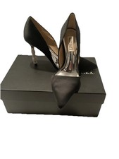 NIB BADGLEY MISCHKA  EMILY  CRYSTAL HEEL POINTED TOE PUMP, BLACK SATIN- SIZE 6.5