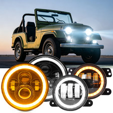 Fit Jeep Cj-5 55-83 7inch Round Led Headlights 4inch Led Fog Light Combo