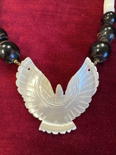 Vintage Handmade Navajo Shell Eagle Pendant Stone & Shell Beaded Necklace 19” - Picture 3 of 10