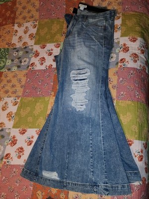 Festi Distressed High Rise Flared Blue Denim Jeans Women's Regular