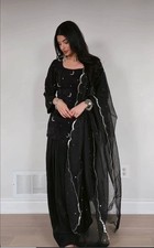 Black Natural Crep Silk Salwar Kameez With Dupatta For Indian Function Wear