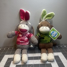 2 12" Dan Dee Sock Monkey Plush Bunny Ears Camo Stuffed Animal camo shirt