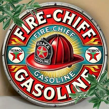 Tin Metal Sign Vintage Texaco Fire Chief Gasoline Firefighter Wall Art 8x8 