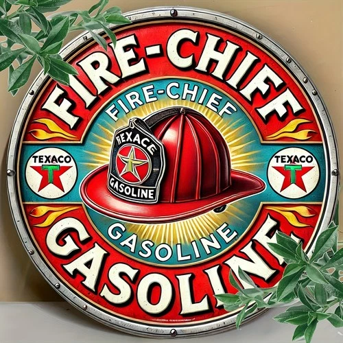 Tin Metal Sign Vintage Texaco Fire Chief Gasoline Firefighter Wall Art 8x8