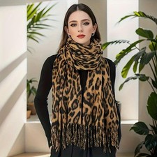 Stunning Oversized Cheetah / Leopard Faux Cashmere Pashmina Scarf Wrap Brand New