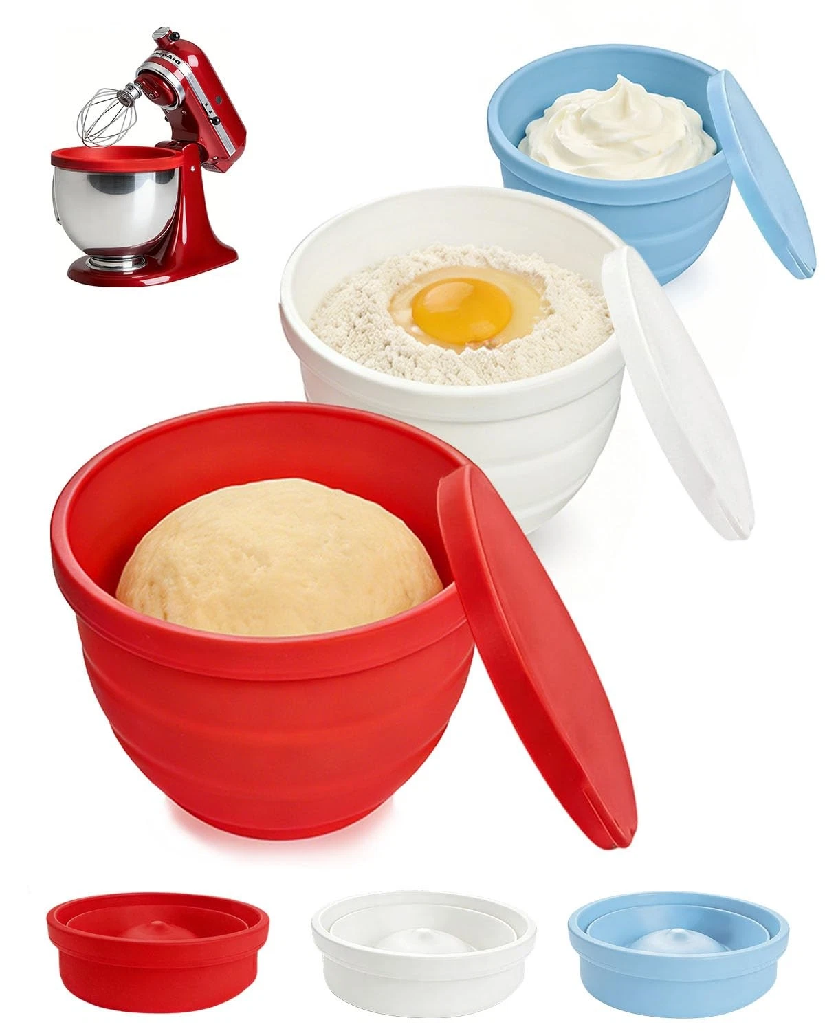 Collapsible Thickened Silicone Kitchen Aid Bowl Liners,Food Grade silicone bo...
