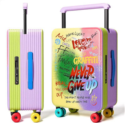 Multi-Color Graffiti Print Wide Handle Carry on Zipperless Hard Side Luggage 22X