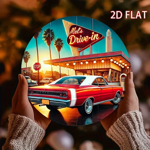 Vintage American Muscle Car Round Tin Metal Signs Classic1960s Retro Diner Decor