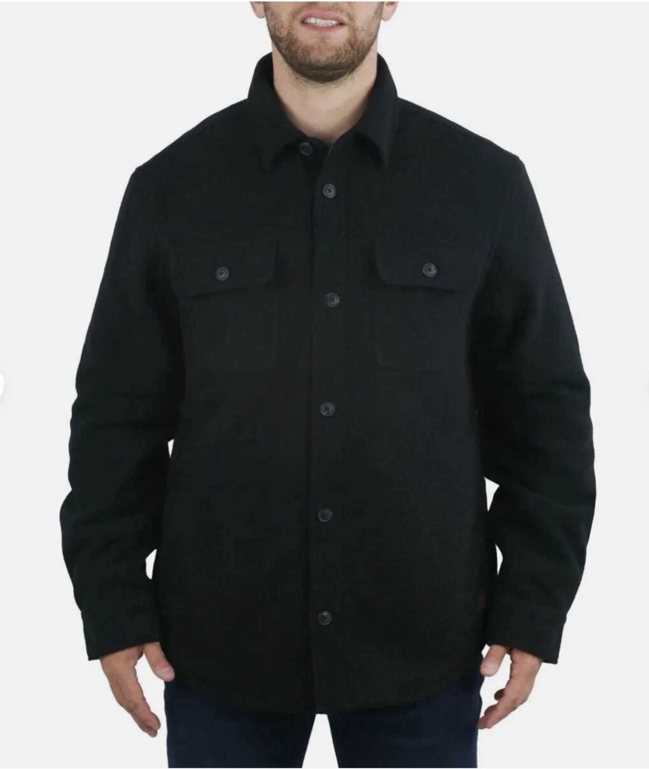 Jachs New York Wool Blend Sherpa Lined Shirt Jacket, Black, Size Medium