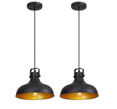 2-pcs Farmhouse Pendant Lights Matte Black Kitchen Island Industrial Fixtures