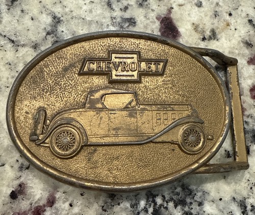 CHEVROLET Vintage Collectible Brass Plated Belt Buckle RJR RJ ROBERTS Co.