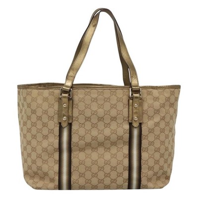 GUCCI / トートバッグ/--/BEG/総柄/139260// GUCCI GG Canvas Sherry Line Tote Bag Beige Black 139260 Auth IN044