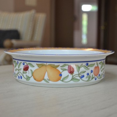 Vintage Vegetable Bowl Dansk Fiance Fruits Pattern Round 7 7/8 inch Orange Rim