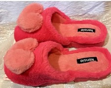 Kensie Women's Slippers Size 9 Two Tone Pink Faux Fur Heart NEW With Tag