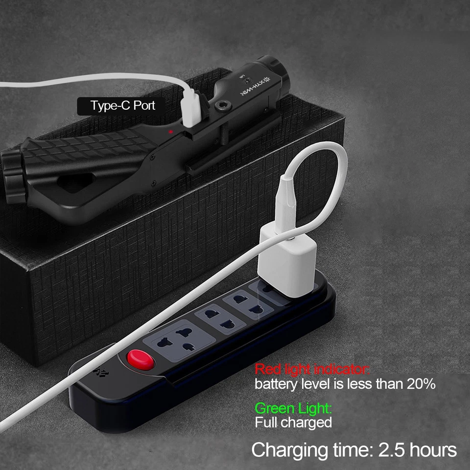 Фонарик 1000 лм и зеленый лазерный прицел USB перезаряжаемые совместимые направляющие Пикатинни - Изображение 4 из 4