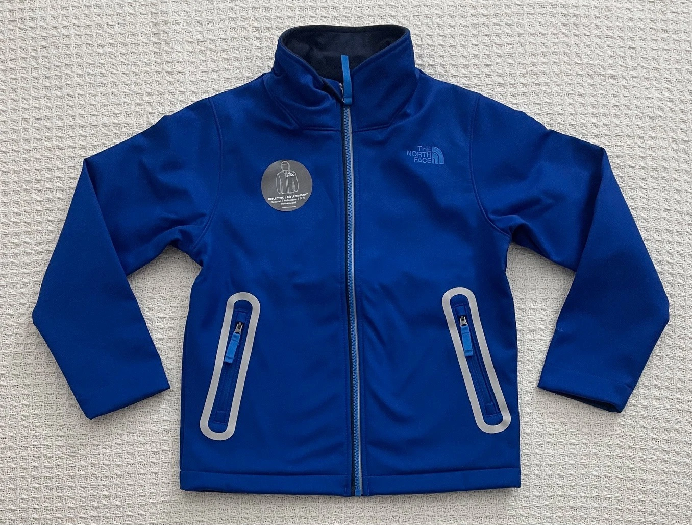 North Face $99 Boy Apex Bionic Jacket Full Zip Reflective - Blue - S (7/8)