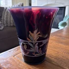 Fenton Plum Diamond Opalescent Vase Floral Signed Numbered Hand Painted Glass