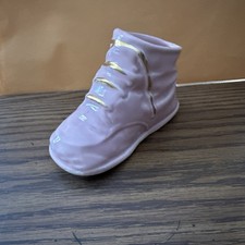 baby shoe art pottery planter vintage unmarked Pink