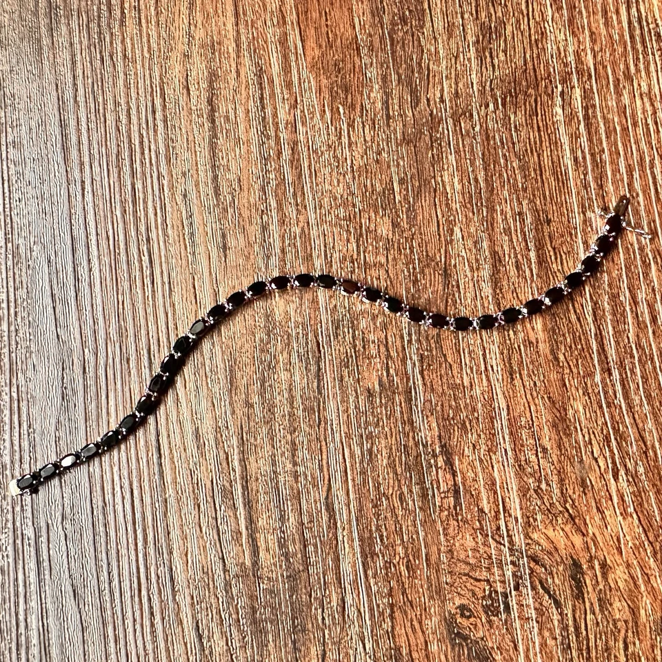 Brazalete de tenis vintage de rodio espinela negra en plata de ley 925 BBJ 8,25 pulgadas Foto 3 de 4