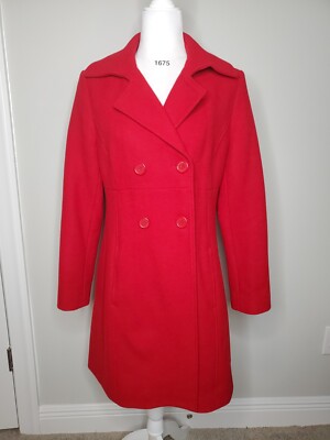 Old Navy Womens Sz Medium M Long Peacoat Jacket Double Breasted Wool Blend  Red