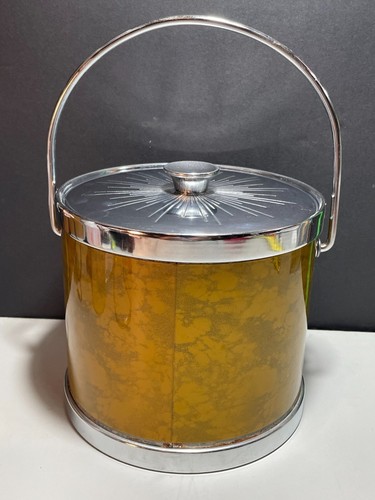 Mid Century Metal Ice Bucket with Silver Coat of Arms Emblem Vintage Pre-owned - Picture 4 of 8