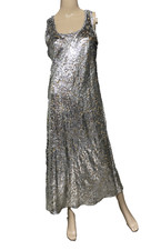 Michael Kors Collection Silver Velvet Floral Maxi Cocktail Dress Size US 8