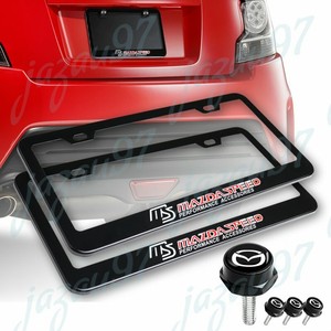 X2 Ms Mazdaspeed Black Stainlesslicense Plate Frame W Cap For Mazda 3 6 Rx7 Rx8 Ebay