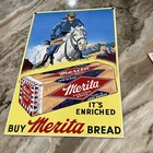 VINTAGE LONE RANGER MERITA BREAD PORCELAIN ADVERTISING SIGN 16” X 10.5”