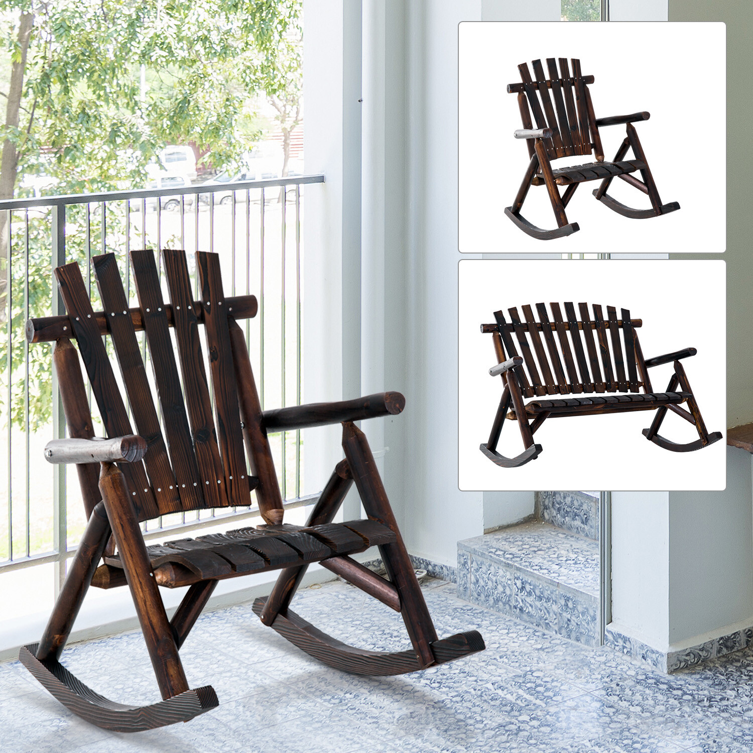 Rustic Outdoor Patio Adirondack Rocking Chair Patio Furniture Porch