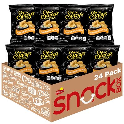 Parmesan Garlic Pita Chips 24 Pack 1.5 Ounce Bags All Natural Snack 36 Ounces