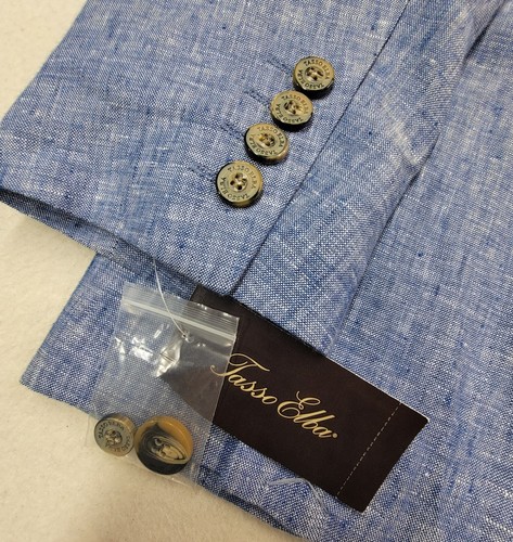 New Tasso Elba 100% Linen Blue Blazer Mens L (44) Sport Coat Jacket Blue - Picture 9 of 12