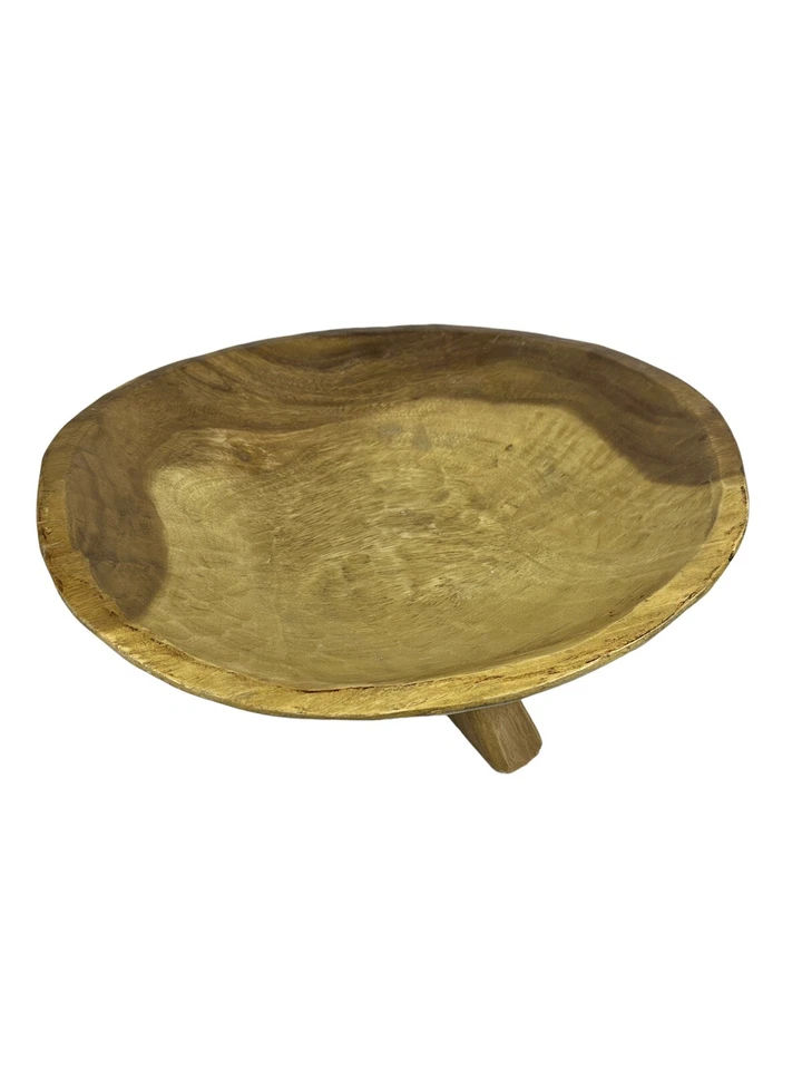 Cuenco de exhibición extra grande de madera tallada a mano Pottery Barn de colección con patas ¡Increíble! Foto 3 de 4