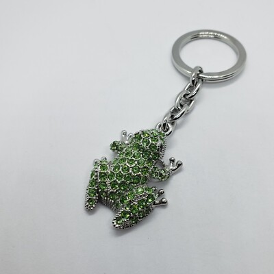 Jeweled Frog Key Chain Crystal Key Ring Green Peridot Colored 3 1