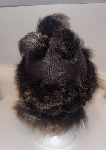 Vintage Brown Faux Fur Hat Pom Pom Puff Ball Italy Leather Retro Kitsch Lined - Picture 5 of 13