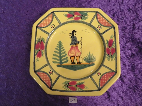 HB Quimper Soleil Yellow Breton Man 7 3/4"x 8 1/2" Octagon Plate 