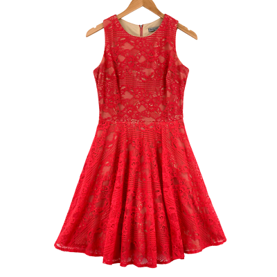 coral lace fit and flare dress Olivia Dress Hot Coral S / Pink main image 1