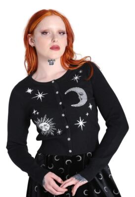 Hell Bunny Solaris Strickjacke - schwarz Mond & Sonne Goth Strickwaren, weiche Baumwolle Stil
