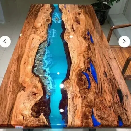 Mesas de comedor de resina epoxi transparente azul de 5'x3', muebles de lujo decoración de pasillo