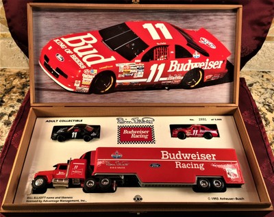 Bill Elliott 11 Budweiser Racing Team 1 64 Diecast Transporter 2 Car Set Mint Ebay