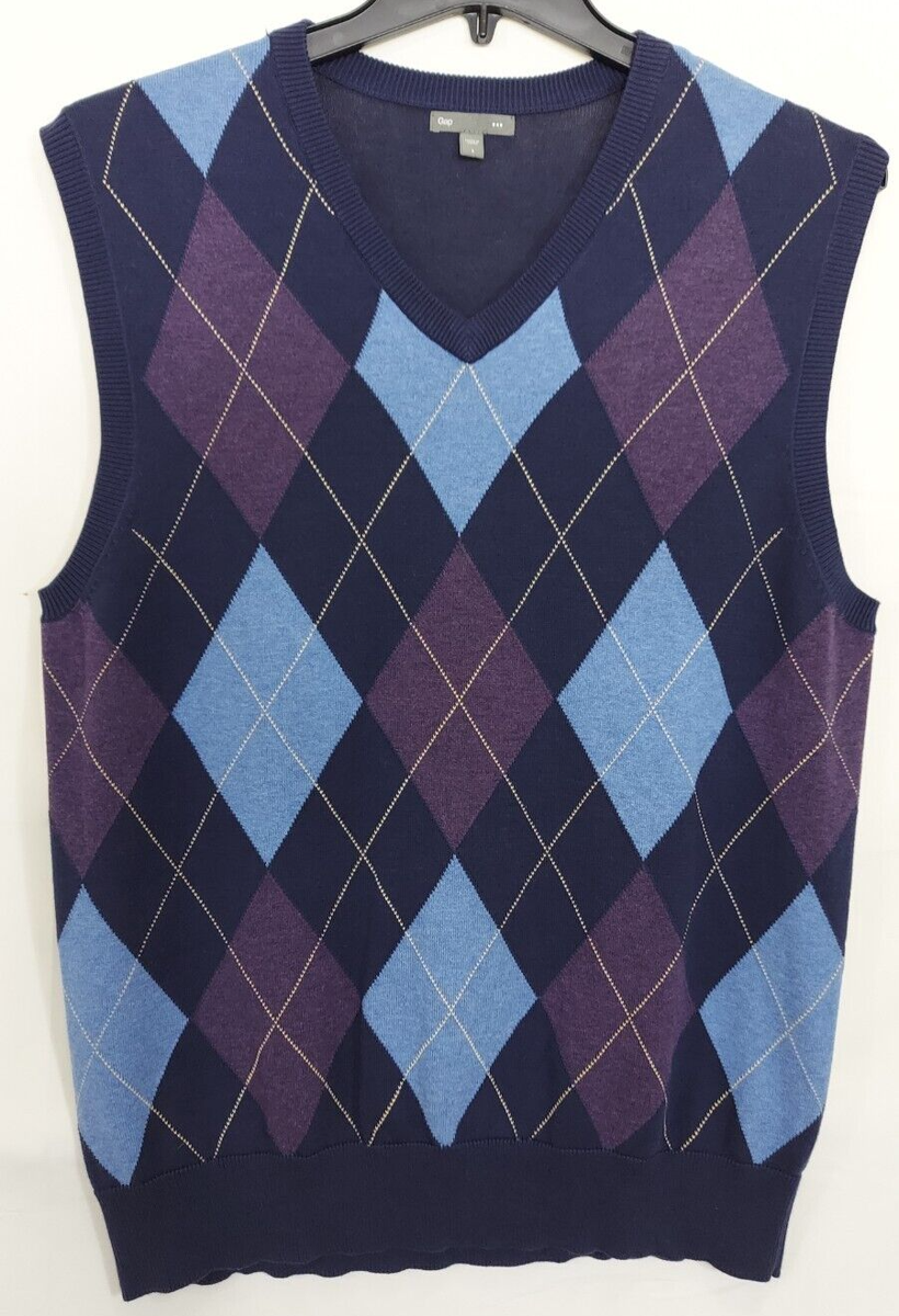 Mens Argyle Sweater Purple Knitted Vest Rhombus Sweater Vest