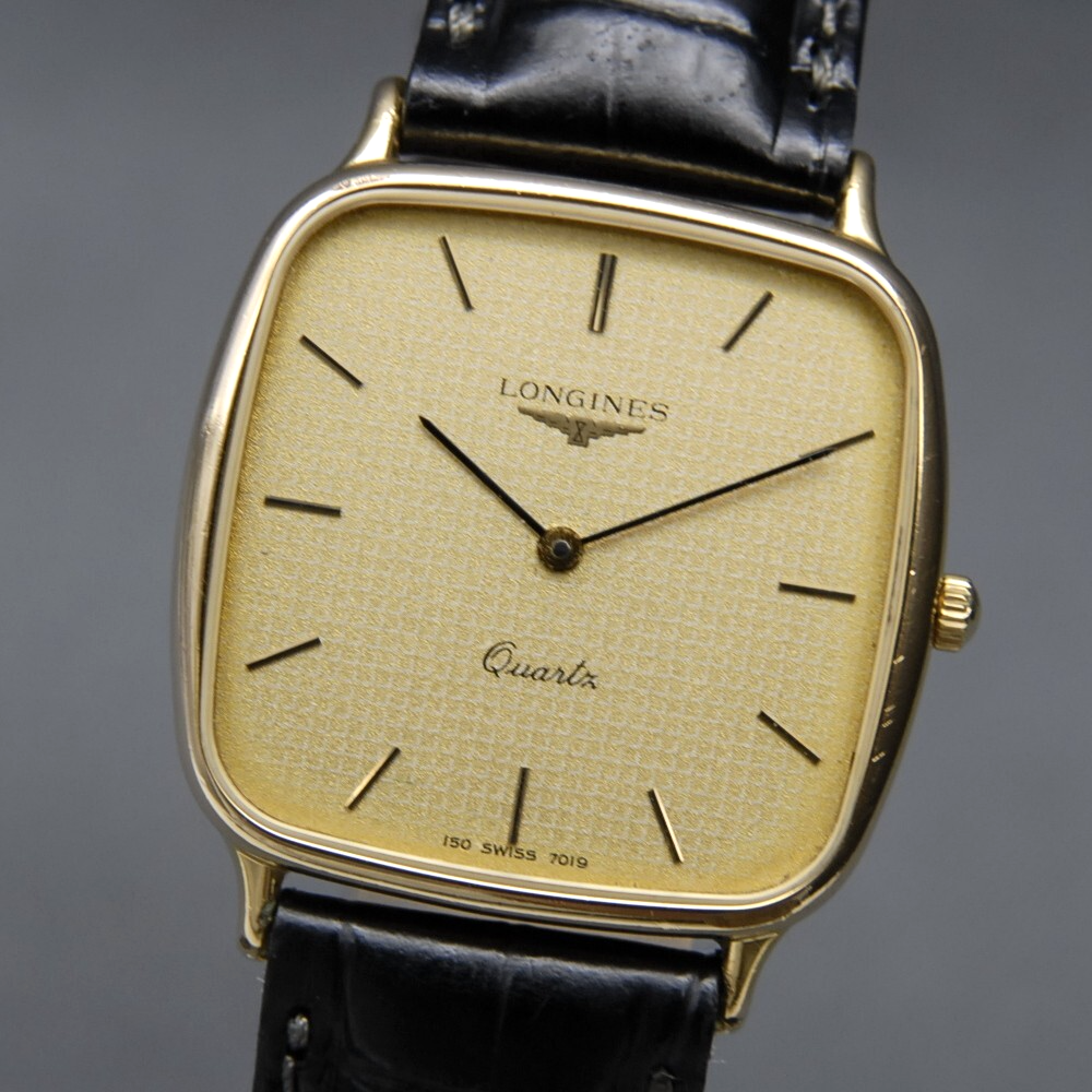 Near MINT] LONGINES L150.2 150 7019 30mm Gold Dial Square Quartz