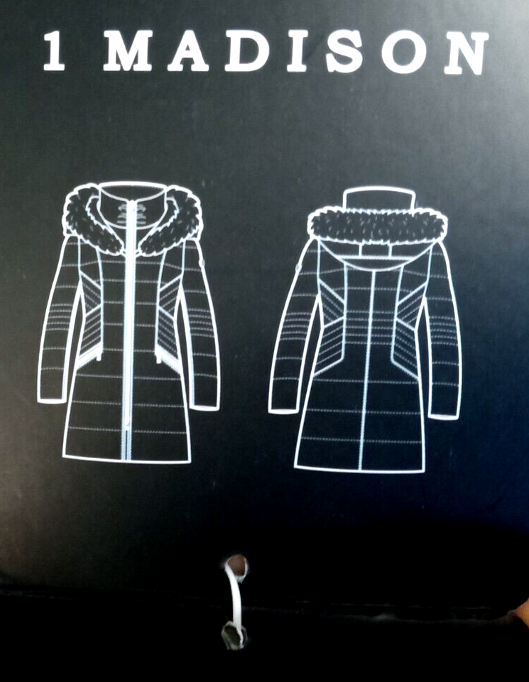 1 Madison Luxe Outerwear Detachable Hood Black Quilted Coat Size