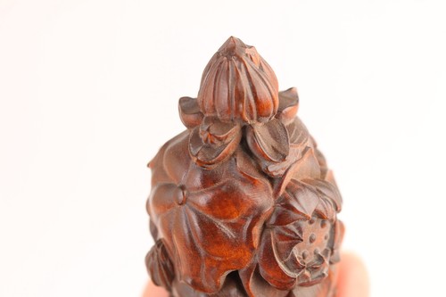 lotus old boxwood handmade flower frog statue collectable hand piece netsuke - Picture 3 of 11