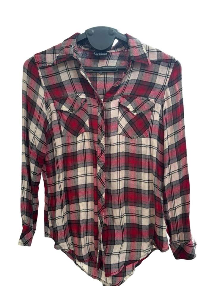 Lot Of 3 Plaid Shirts Women L/XL Roll Tab Long Sl Red Blue Black Cabin Core Cozy - Image 4 of 4