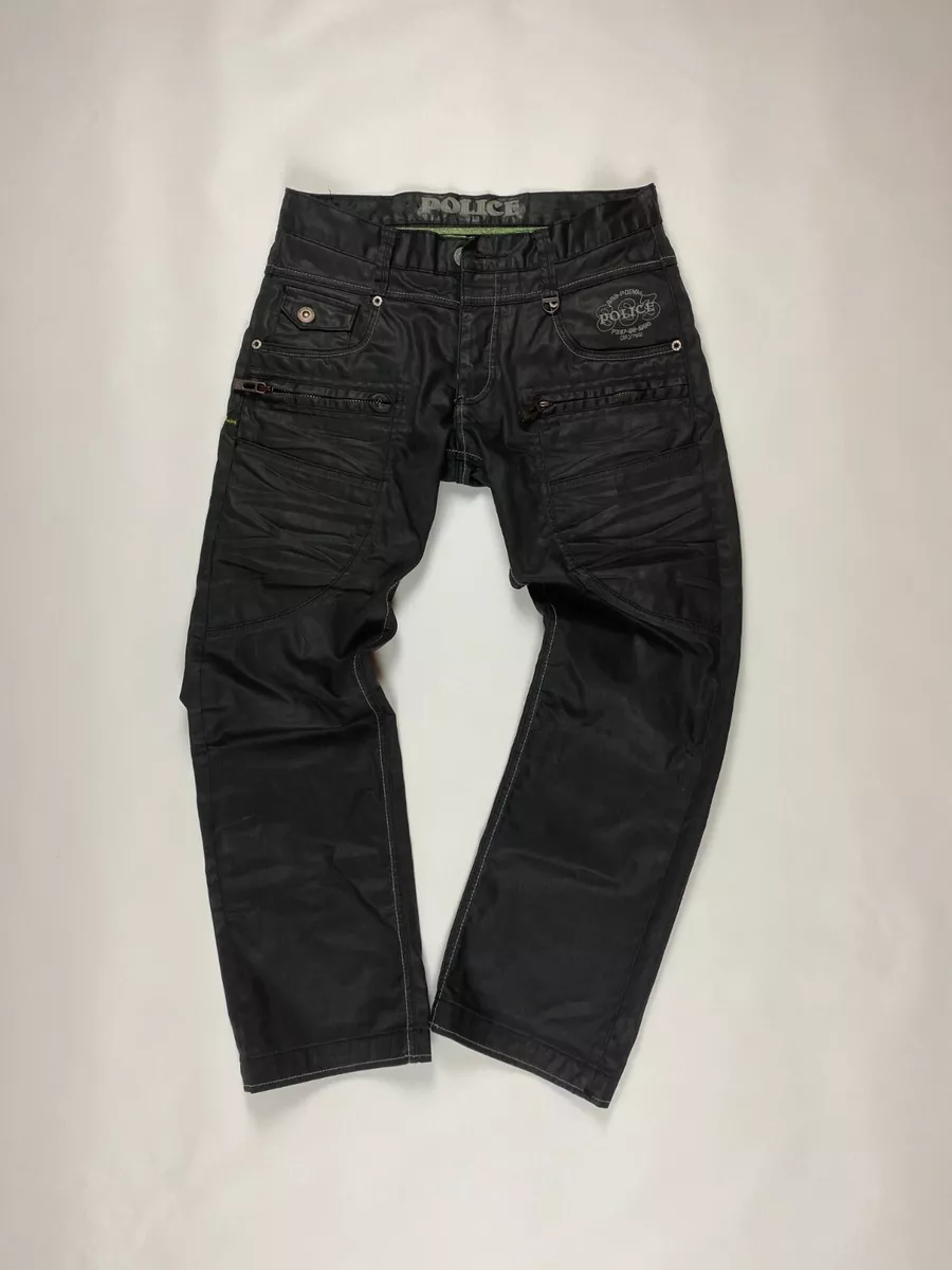 Vintage Police 883 Waxed Multipocket Denim Pants Y2K Avant Garde