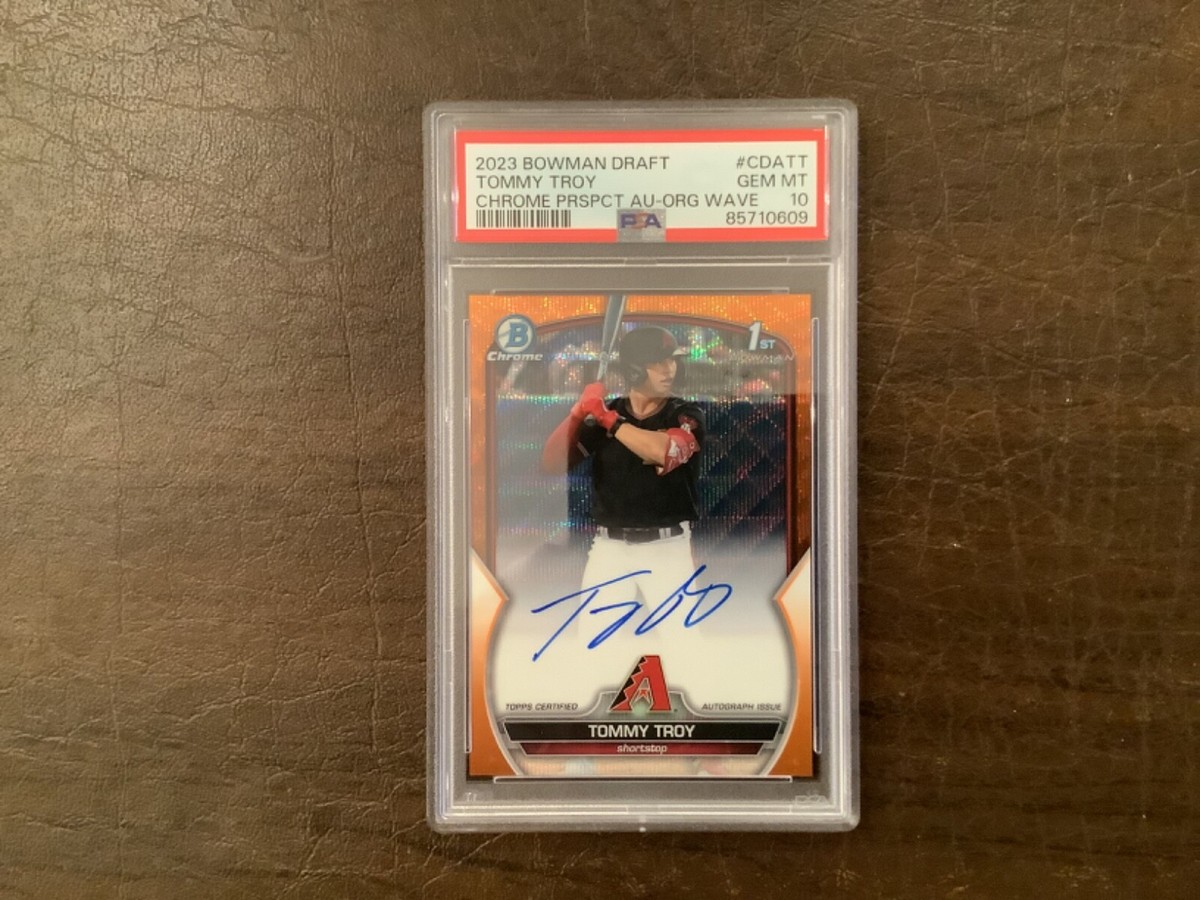 TOMMY TROY PSA 10 2023 BOWMAN CHROME DRAFT ORANGE WAVE 5/25 POP 2