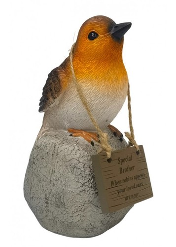 Memorial Robin On A Rock With Hanging Plaque Graveside Garden Funeral Tributes - Picture 8 of 12