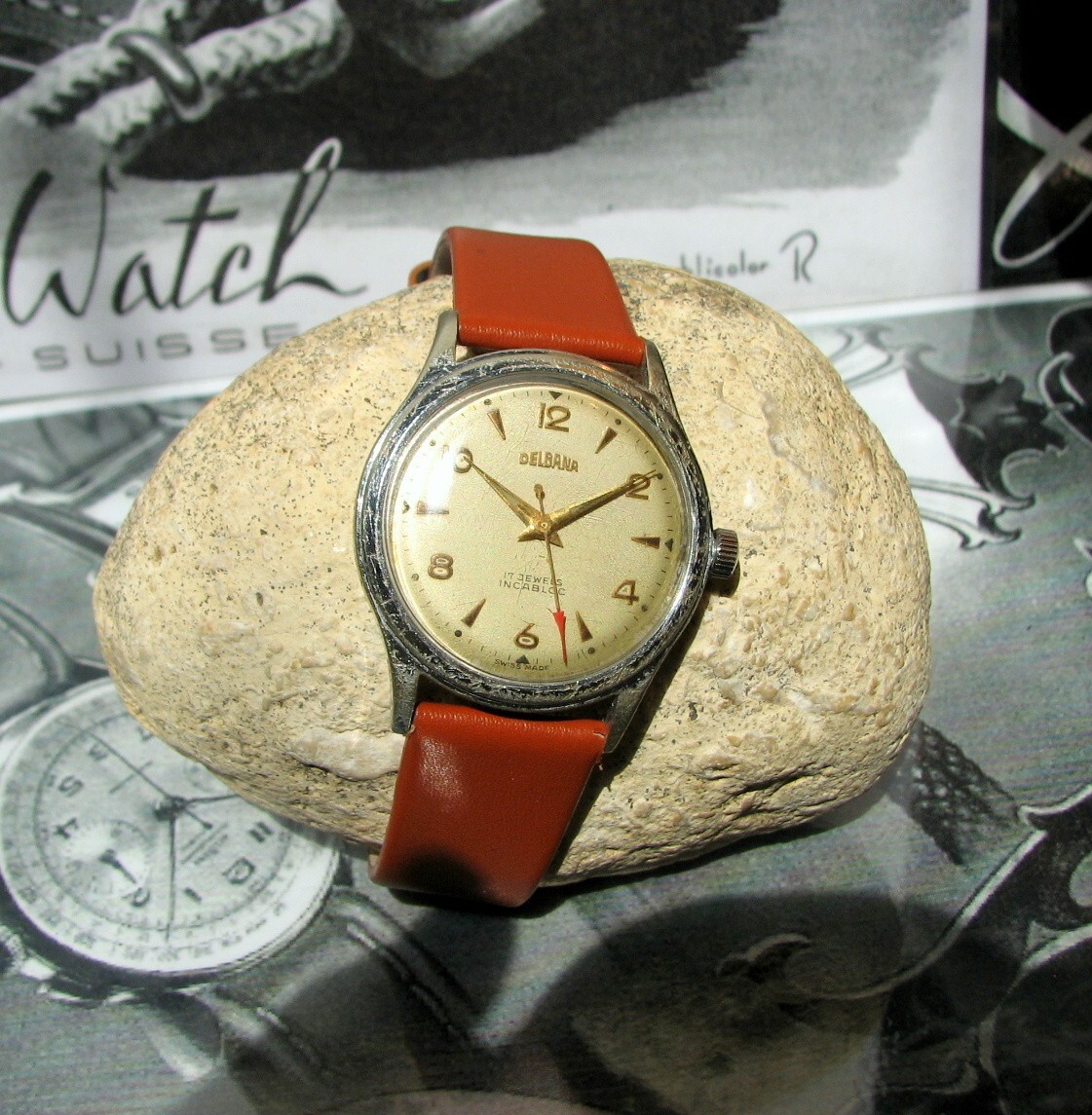 Watch classic RARE VERSION DELBANA 34 mm. AS movement . 17 Jewels