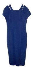 Adrianna Papell VTG 100 Silk Navy Blue Formal Evening Gown Maxi Dress Sz 10 C1