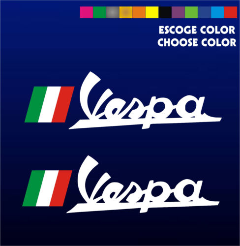 2 X PEGATINAS - STICKER- VINILO -Vinyl - Vespa Logo + bandera Italia -Moto Flag - Picture 1 of 15